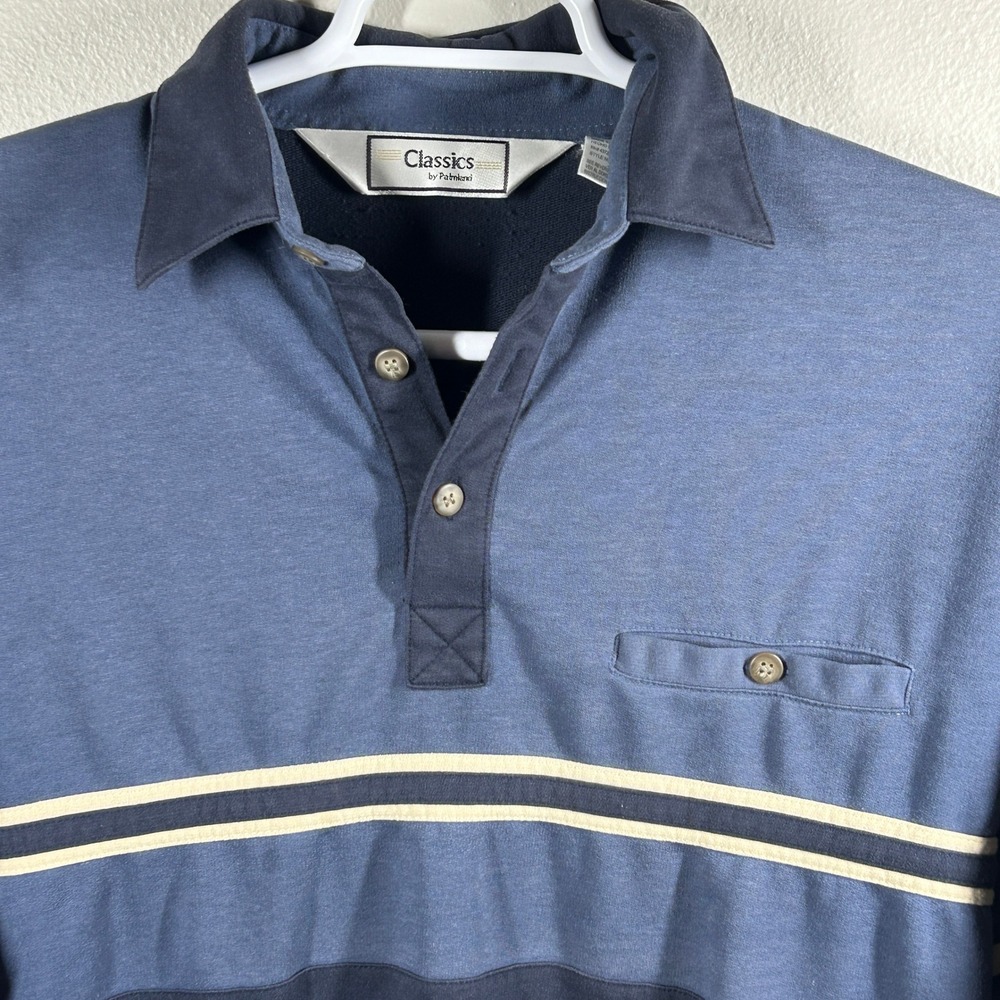 Classics by Palmland Mens Blue Striped Colorblock Long Sleeve Polo Shirt Medium